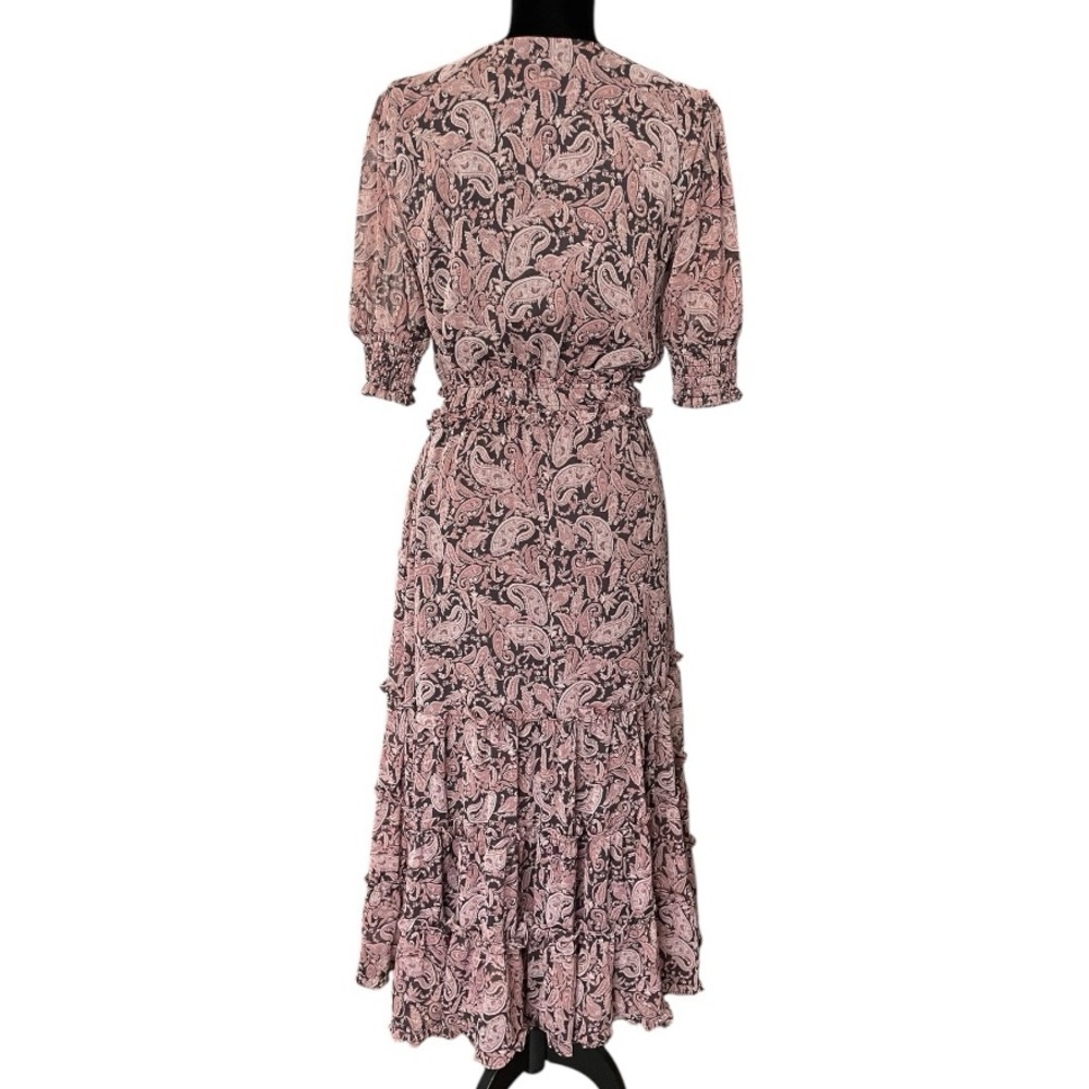 Roan & Ryan Elsa Dress Pink Paisley Midi Maxi v-neck ruffle milkmaid cottage S - Picture 4 of 6
